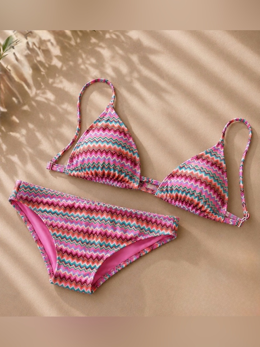 Salt + Cove Pink Chevron Triangle Bikini Set